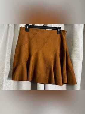 CIEBON Brown Faux Suede Flare Skirt Size M A-Line Mini Boho Fall NWT